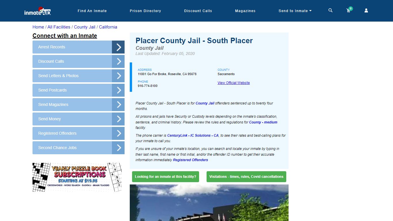 Placer County Jail - South Placer - Inmate Locator - Roseville, CA